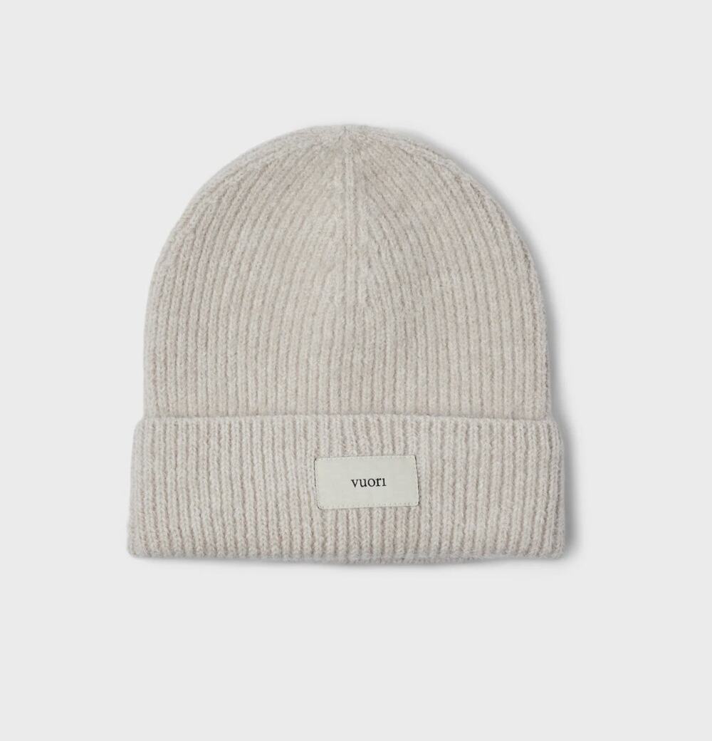 Vuori Label Beanie Natural Heather Ribbed Knit Cuffed Winter Hat One Size Unisex